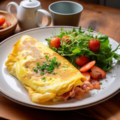 Omelet with Fruit Salad and Sauces on Side