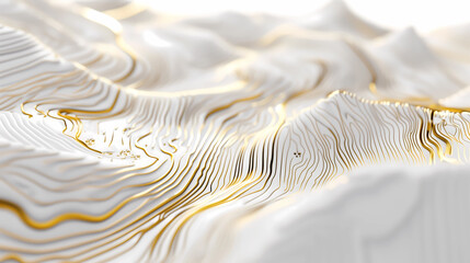 White and Gold Abstract Realistic 3d Topography Relief Textured with Wavy Layers