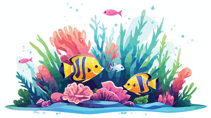Fototapeta na wymiar A group of tropical fish navigating a coral reef 