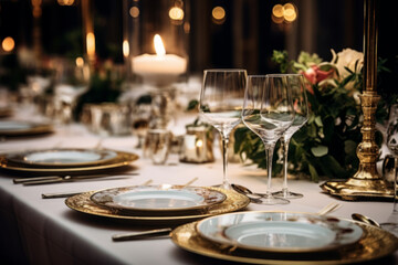 Elegant Table Setting for a Formal Dinner Event with Floral Decorations