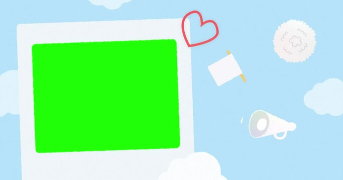 Polaroid sur fond vert avec cœur et animation 