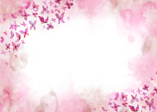 Pink background with butterflies. PNG transparent frame