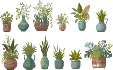Verdant Oasis at Home, Exquisite Collection of Potted Houseplants