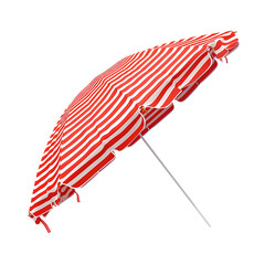 Open red striped beach umbrella isolated on transparent background
