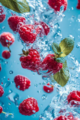 Fototapeta premium Raspberries Immersed in Splashing Water