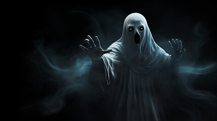 ghost, horror spirit of death on a black background, phobia fantastic creature spirit of evil, fictional darkness