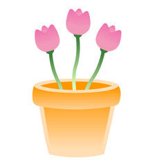 pot orange avec des fleurs roses