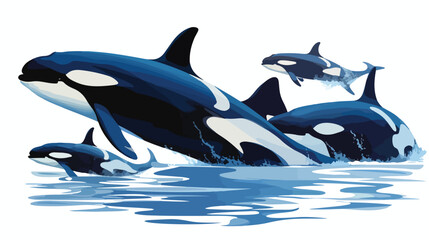 A majestic orca pod swimming in synchronized format - obrazy, fototapety, plakaty