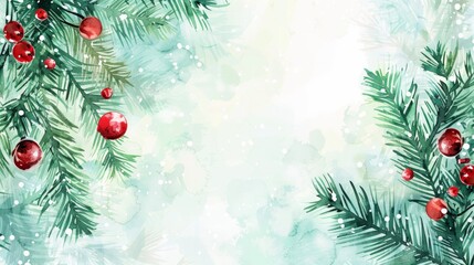 A watercolor vector Christmas banner adorned with lush fir branches, providing a festive and welcoming space for text, encapsulating the spirit and beauty of the holiday season.