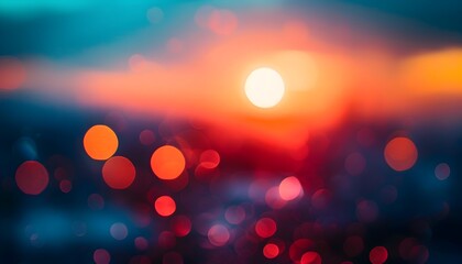 Abstract Blurred Sunset Cityscape with Bokeh Lights, To evoke a sense of warmth, beauty, and artistic flair, this image is perfect for use as a