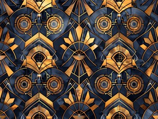 Art Deco Seamless Pattern in Gold and Navy Blue, To provide a high-quality, visually striking Art Deco pattern for use in various design projects,