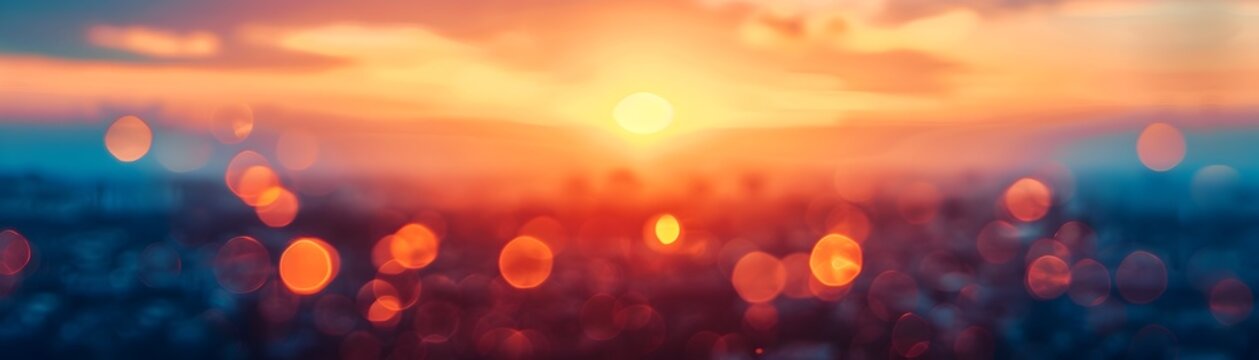 Blurred Sunset Sky with Bokeh Lights and Nature Landscape, To evoke feelings of joy, inspiration, and hope for new beginnings