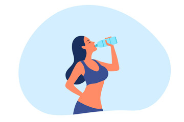 Healthy woman drinking water from plastic bottle vector illustration. Healthy lifestyle concept	