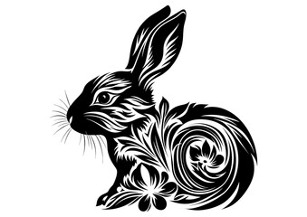 Art Nouveau Easter Rabbits Graphic Accents, vector illustration, vintage elements