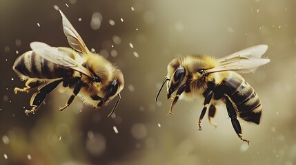 Two Bees Flying Side by Side in Confrontation, To provide a captivating and detailed image of two bees in flight, showcasing their intricate features