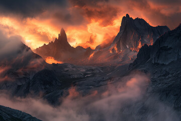 Fototapeta premium Dramatic sunrise over rugged mountains creating a scene of awe and inspiration