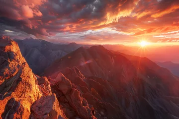 Fotobehang Dramatic sunrise over rugged mountains creating a scene of awe and inspiration © The Picture House