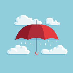 Umbrella flat icon. Red umbrella rain protection. Vector illustration. Symbol of protection and safety