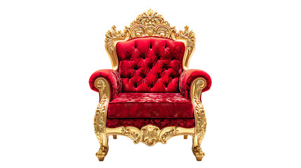 Red and gold throne chair isolated on transparent background