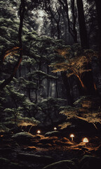 Moonlit Forest Glade. Amidst ancient trees, a moonbeam illuminates a hidden glade. - 756403113