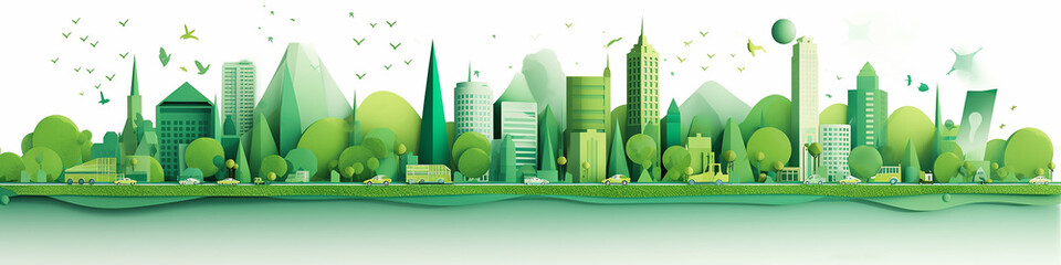 panorama 3d green city cityline.