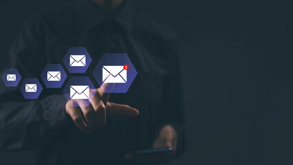 Business email alert and sending email marketing concept. Customer target, business contact and communication, send e-mail or newsletter, online working icommunication.