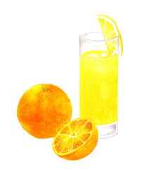 ファジーネーブル、オレンジジュース　飲み物（お酒）の手描き水彩イラスト素材