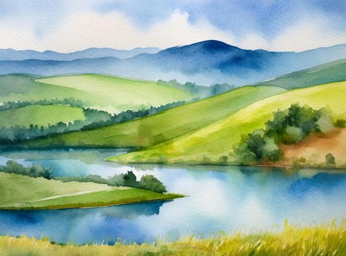Meadow watercolor illustration. Spring background.