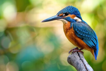Inquisitive Kingfisher on Branch with Lush Green Bokeh - Generative AI