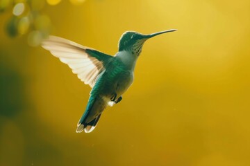 Obraz premium Backlit Hummingbird Hovering in Sunlit Splendor on Golden Canvas Generative AI