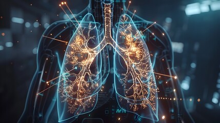 Detailed illustration of human lungs with bronchial tree, suitable for medical diagrams and educational purposes.