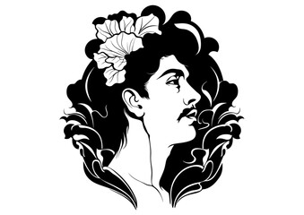 Art Nouveau man Graphic Accents, vector illustration, vintage elements