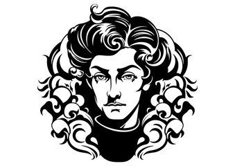 Art Nouveau man Graphic Accents, vector illustration, vintage elements