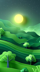 landscape with hills. cardboard made. 