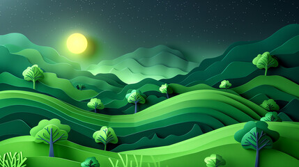 landscape with hills. cardboard made. 