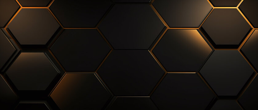 Luxury hexagonal abstract black and gold metal background. © Ozis