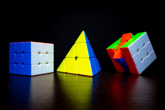 Arad,Romania 03 13 2024: 3x3 Rubik's cube and Pyraminx