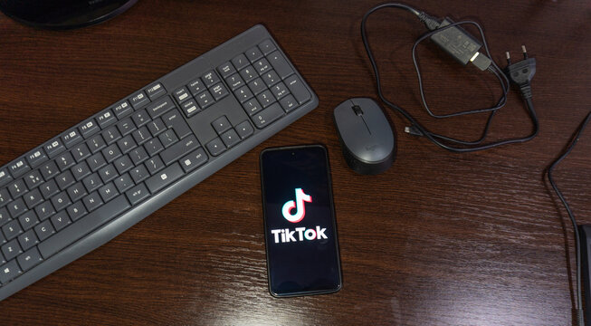 Arad,Romania 03 13 2024: Tik Tok application icon on smartphone Tiktok Social media network