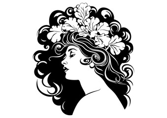Art Nouveau woman Graphic Accents, vector illustration, vintage elements