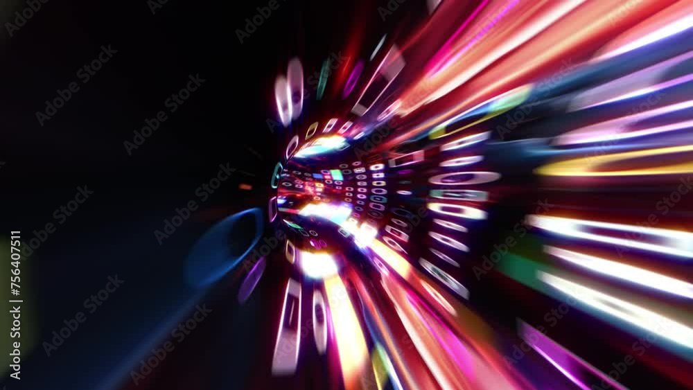 Sticker abstract colorful neon psychedelic futuristic pattern hitech grid digital tunnel background. round b