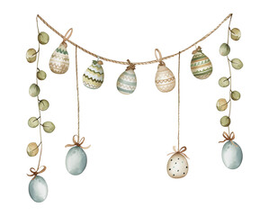 Easter Egg garland, spring watercolor illustration 
