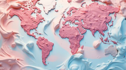 World map created out of soft pastel ice cream
