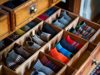 organized sock drawer with various patterns fashion