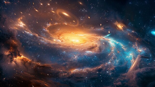 Digital art depiction of a colorful, swirling nebula in space, radiating with bright colors against a starry