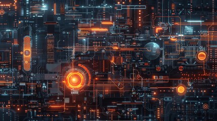 Fototapeta premium Detailed visualization of a softwares infrastructure symbolizing cutting-edge programming and technology.