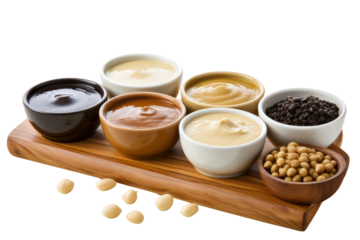 Different types of soybean paste such as white soybean paste, black soybean paste, and ground soybean paste. isolated on transparent background.