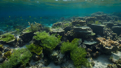 Beautiful sea background with algae on the bottom. generative.ai