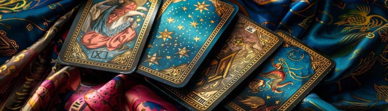 Zodiac tapestry and gypsys Tarot spread, a fateful encounter