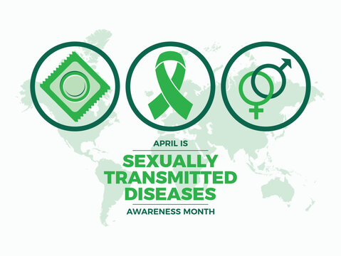 April is Sexually Transmitted Diseases (STD) Awareness Month poster vector illustration. Green awareness ribbon icon vector. Template for background, banner, card, poster. Important day
