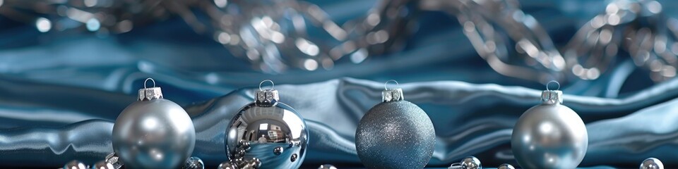Delicate silver ornaments shimmer against a deep blue canvas, illuminating the serene ambiance of the season, leaving room for your message.